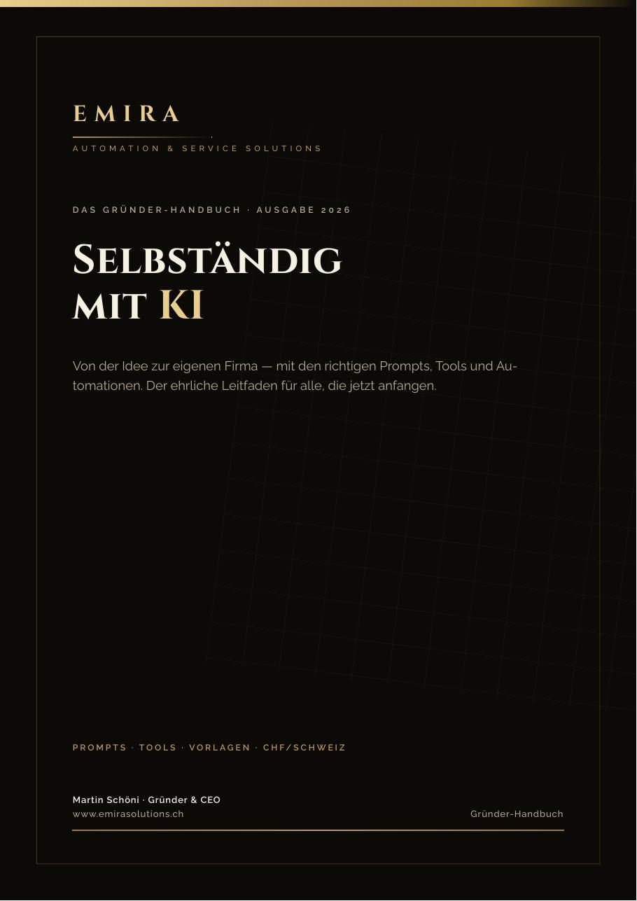 Cover des eBooks ‚Selbständig mit KI‘ von Emira Solutions